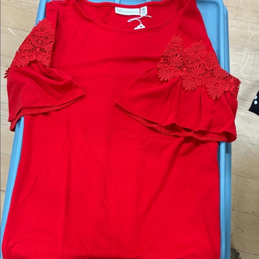 Rafaella Vibrant Red Blouse with Lace Sleeves